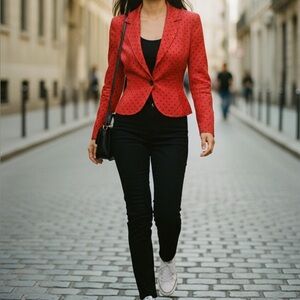 Vintage Emanuel Ungaro 100% Silk Red Polka Dot Blazer 90s Parisian Jacket Sz 6